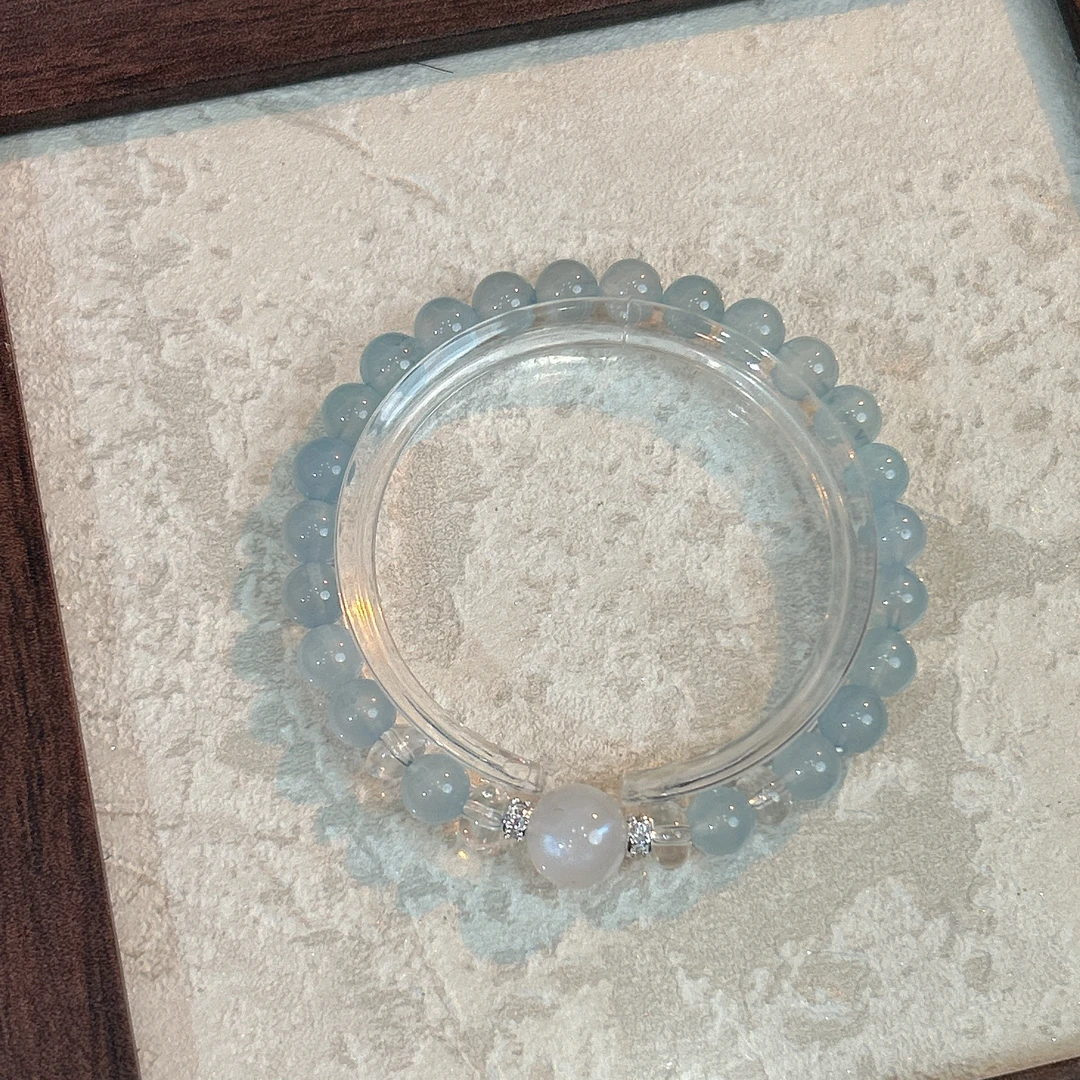 【海上明月】、海蓝宝白水晶原创小众设计