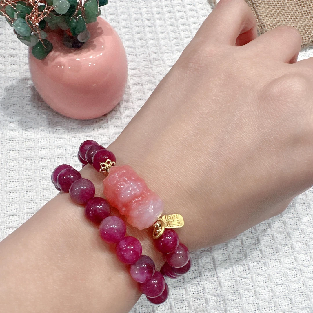 紫红色碧玺【稀缺色】盐源度母双圈手链（卡8）
