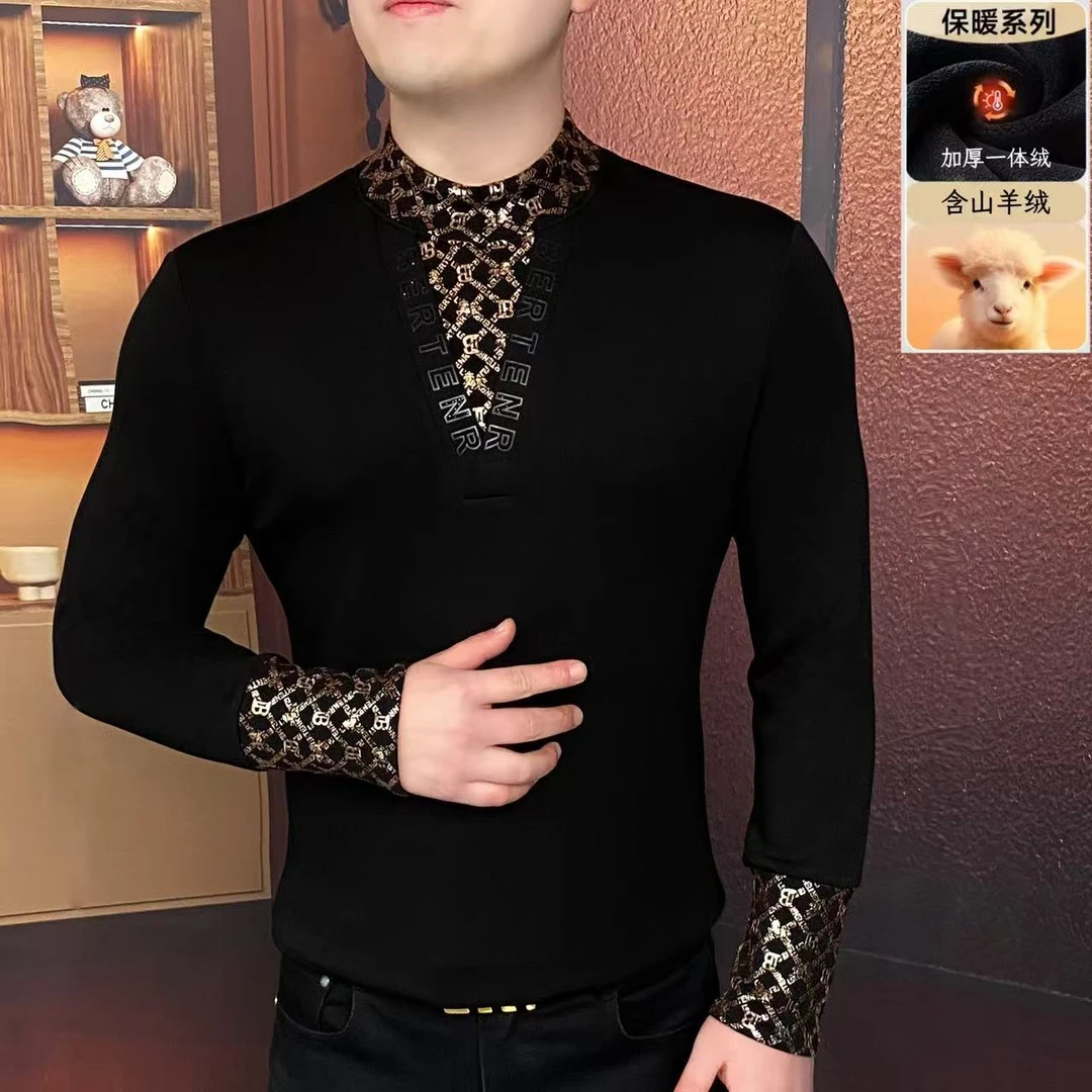 《黑金先生》冬季假两件加绒新款修身休闲加厚百搭高端卫衣帅气时尚