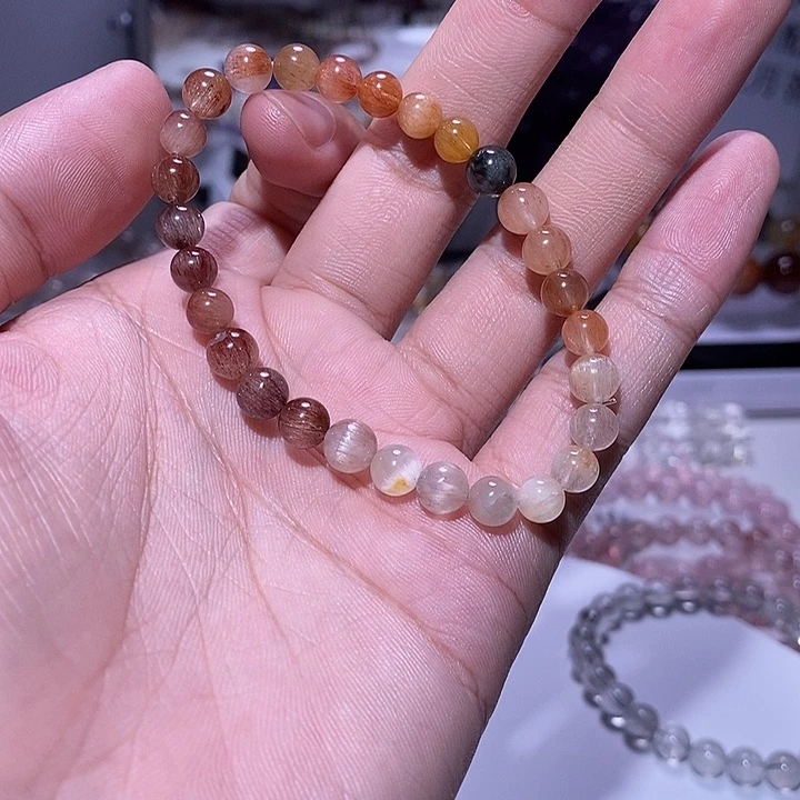 烟晶未镶嵌手链渐变彩兔毛卡6.7