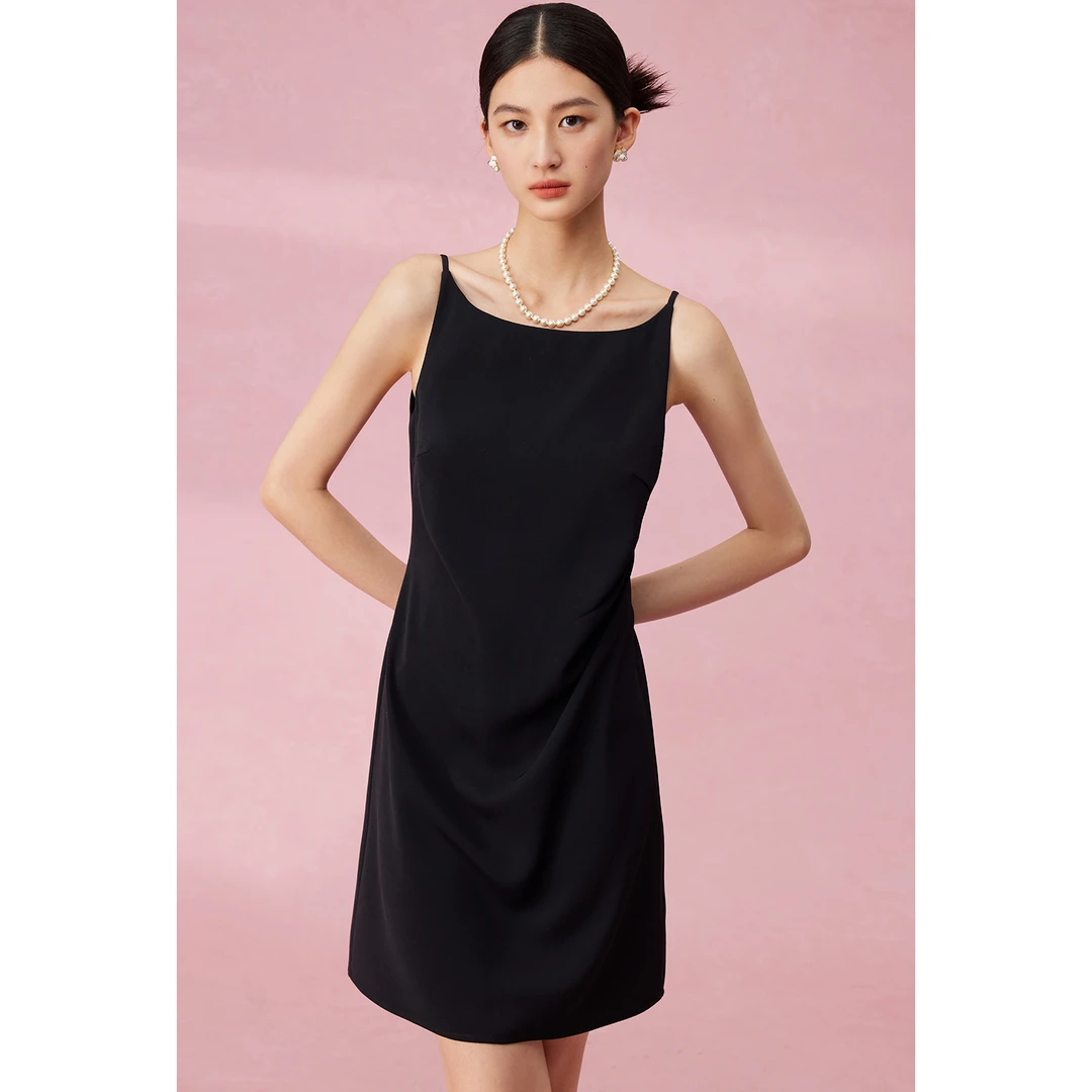 【陈大可专属】MandyZhang短款吊带连衣裙女夏小黑裙子礼服