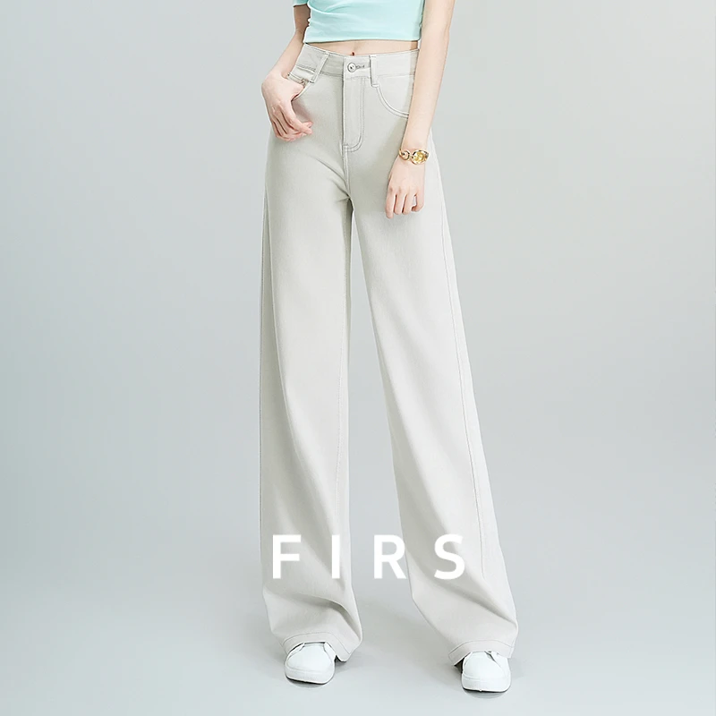 FIRS/杉杉天丝亚麻水洗牛仔阔腿裤女夏季薄款宽松垂感显瘦直筒裤