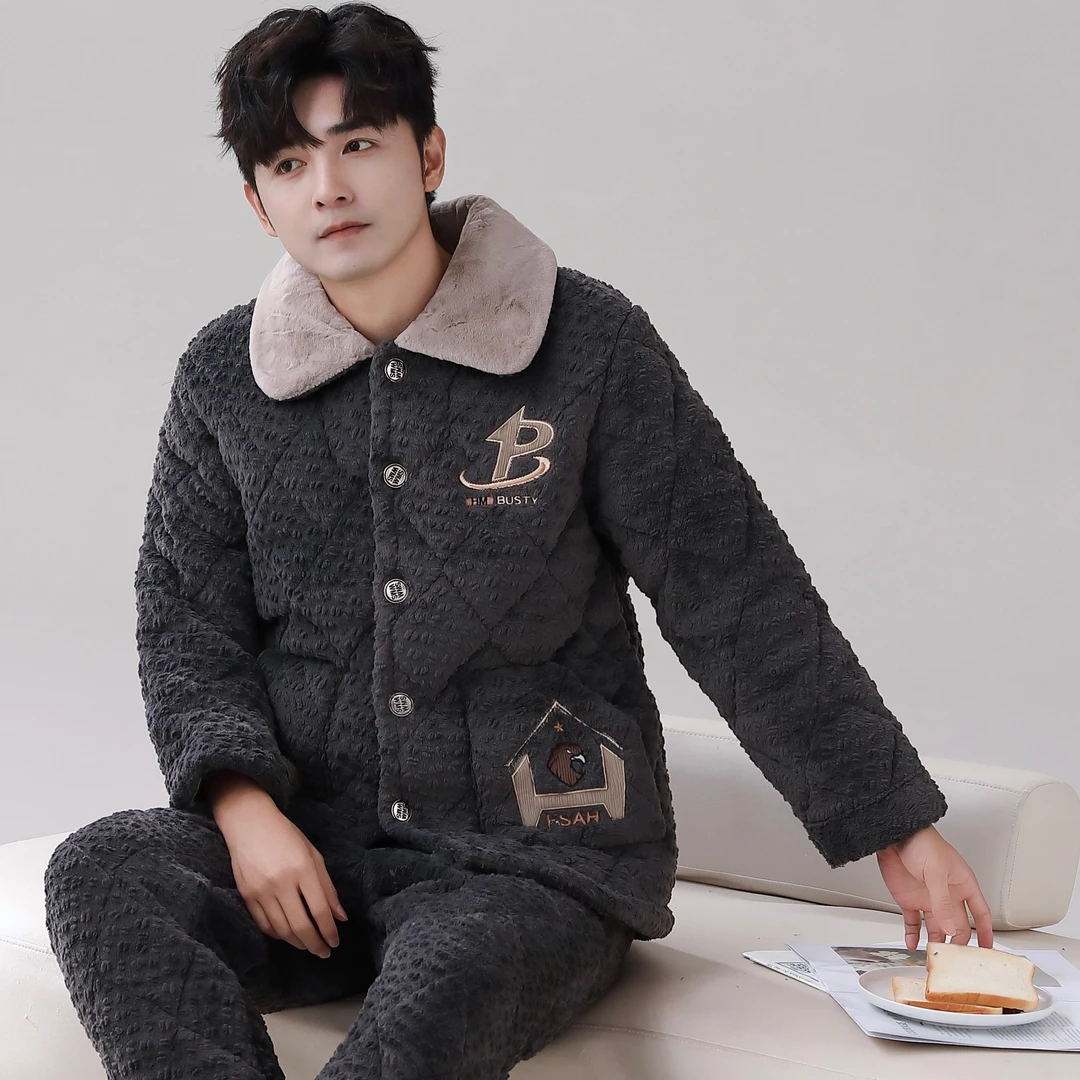 冬季加大新款特厚睡衣男士冬季加绒加厚睡衣家居服可外穿睡衣