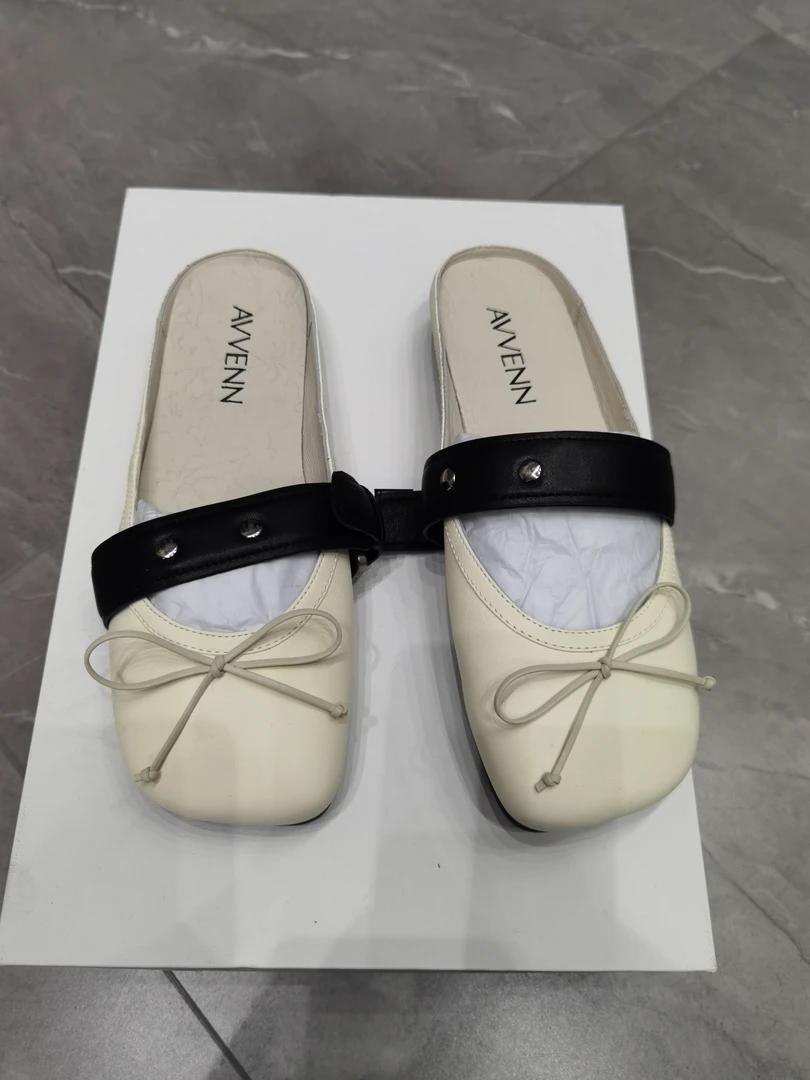 AVVENN 2025夏 方头蝴蝶结绊扣拖鞋