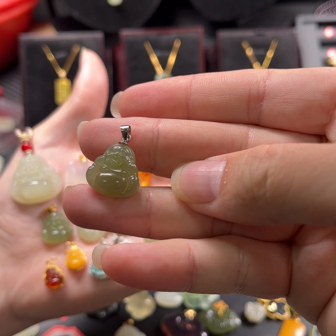 和田玉颈饰银S925镶嵌