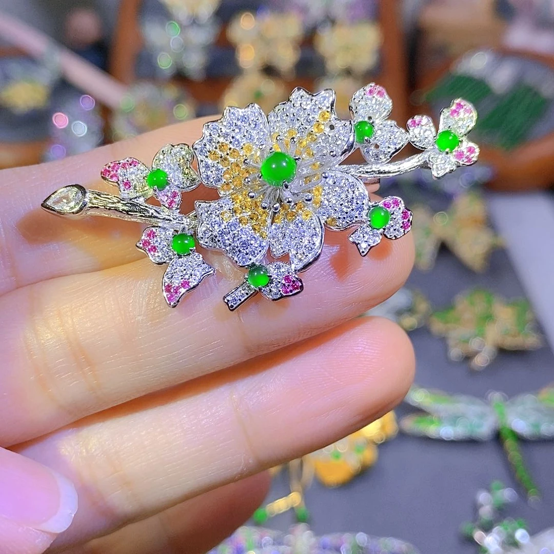 颈饰银S925镶嵌翡翠