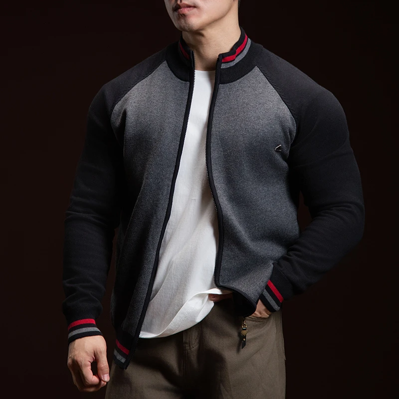BARBRO秋冬长袖针织外套针织衫立领拉链毛衣针织开衫休闲男士保暖