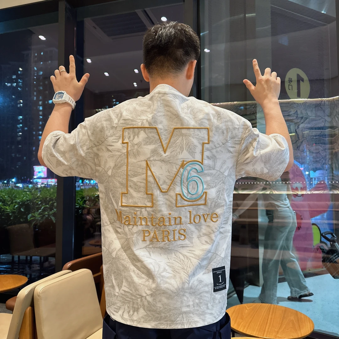 探戈精品【刺绣M6字母t恤】2025夏季短袖潮牌百搭重工透气男女款t恤