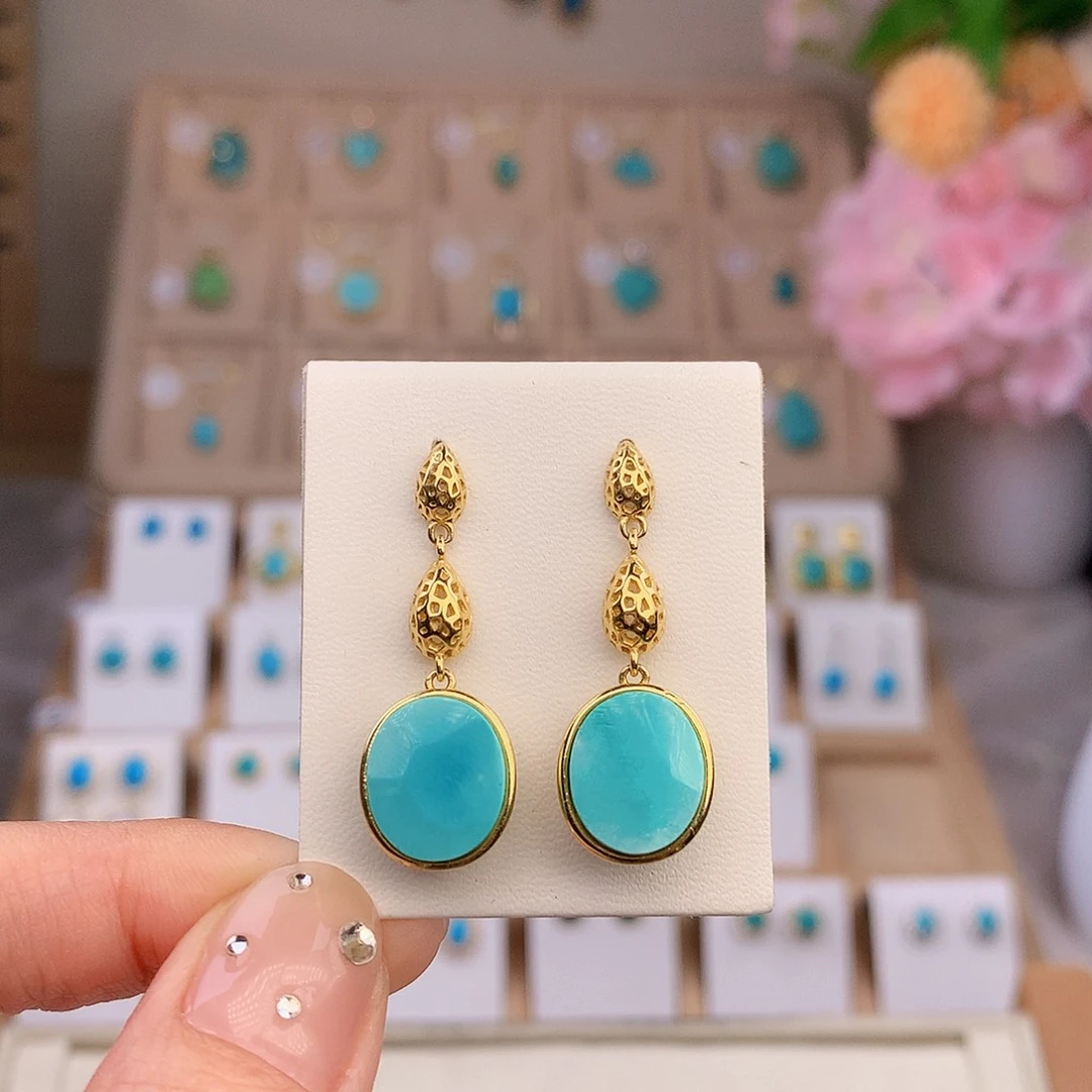 银S925镶嵌绿松石耳饰