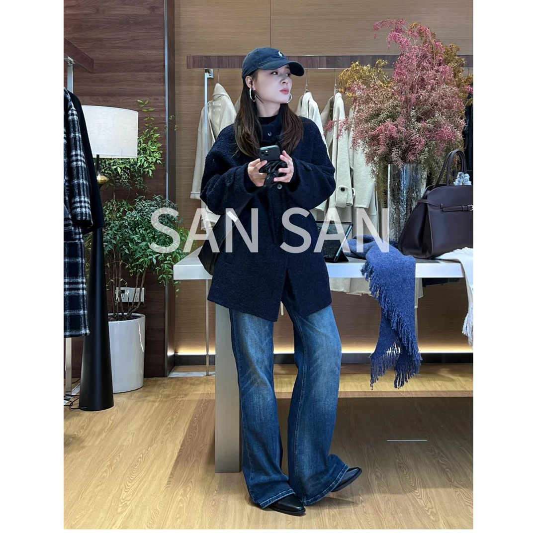 SANSAN推荐【昆仑山】苏丽羊驼毛绵羊毛翻领排扣中长款大衣