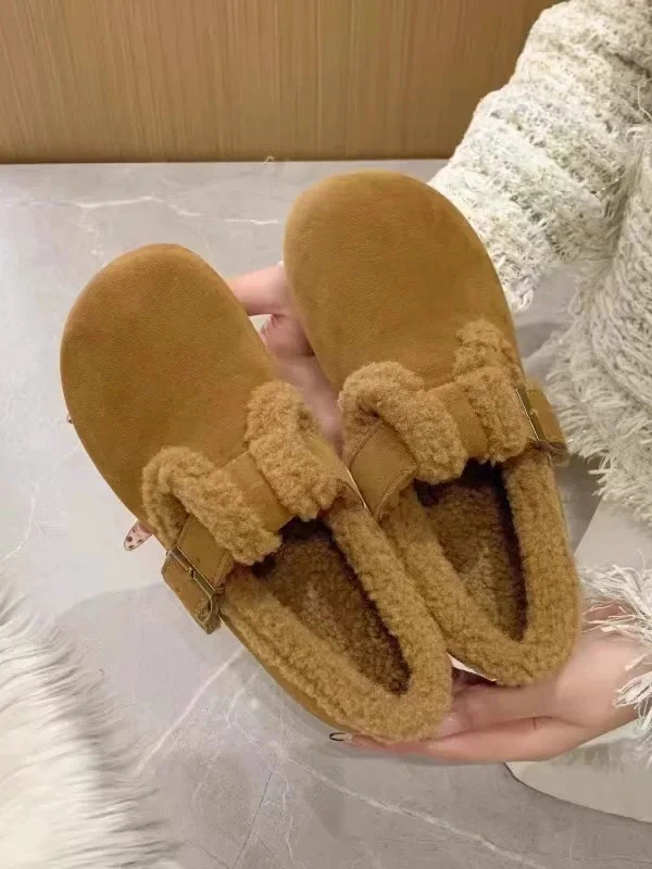 外穿加绒2024冬季新款保暖平底毛毛鞋勃肯鞋女休闲面包鞋1902