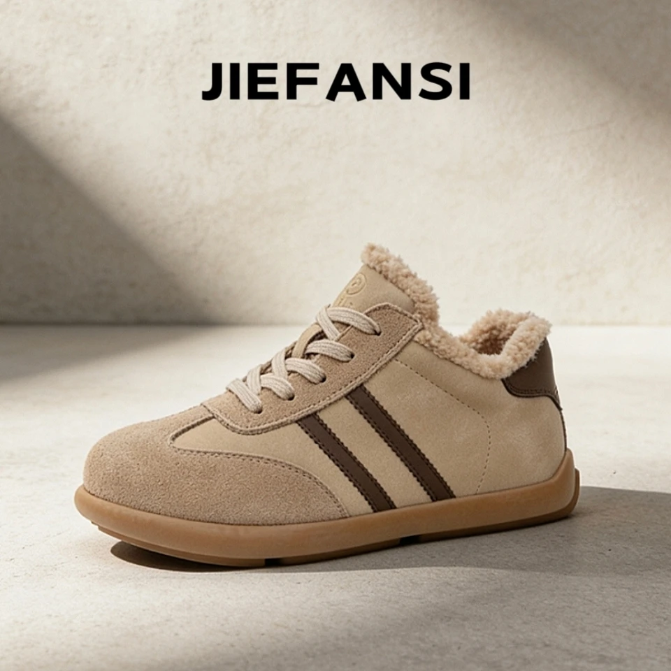 冬季加绒复古羊羔绒德训鞋加厚保暖软底不累脚懒人大码女鞋41-43