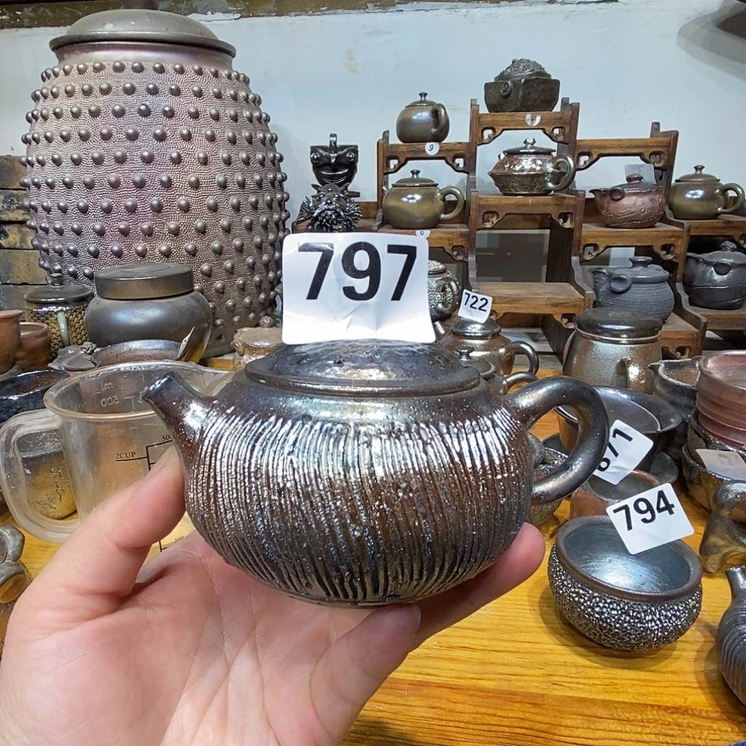 高温柴烧陶泥金壶