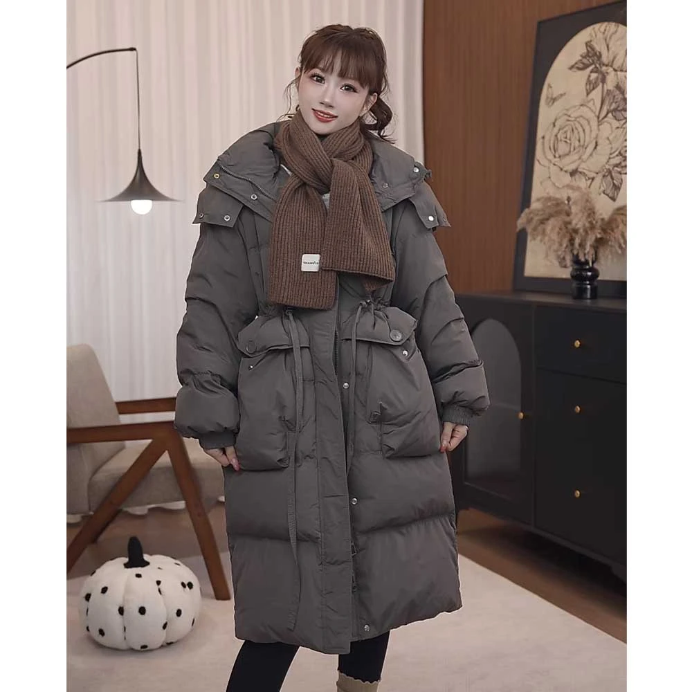 【现货.羽绒服】收腰连帽韩版中长款羽绒服手套冬季显瘦羽绒服12