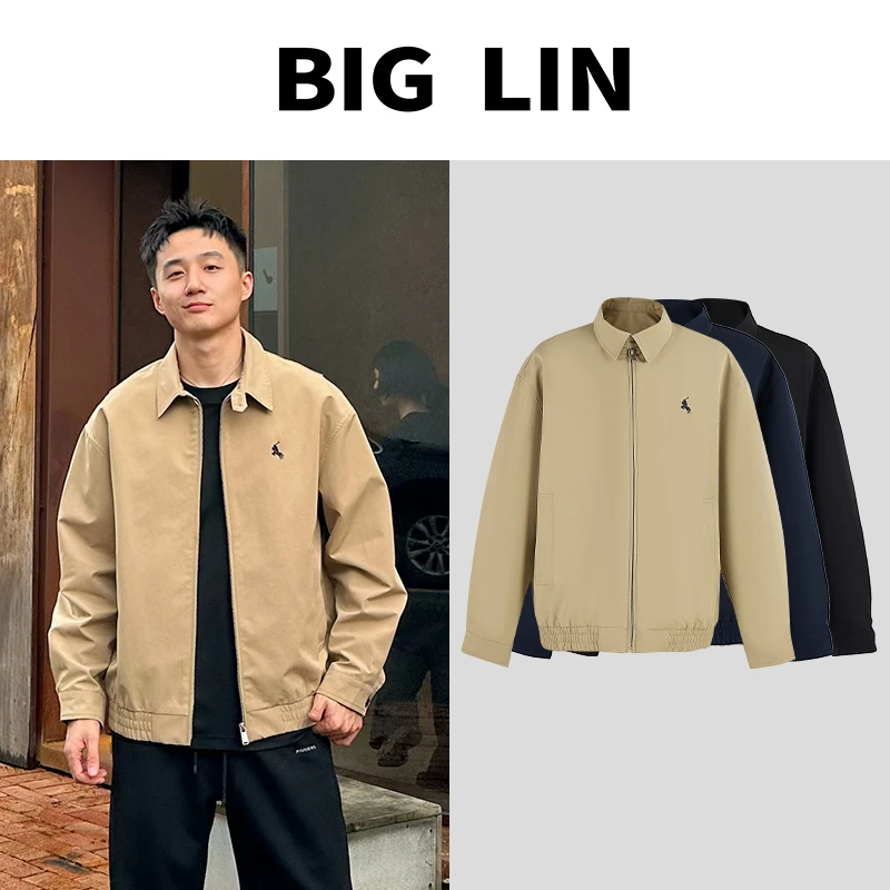 BIG林 早秋哈灵顿龟背户外商务休闲防风翻领刺绣夹克D88086