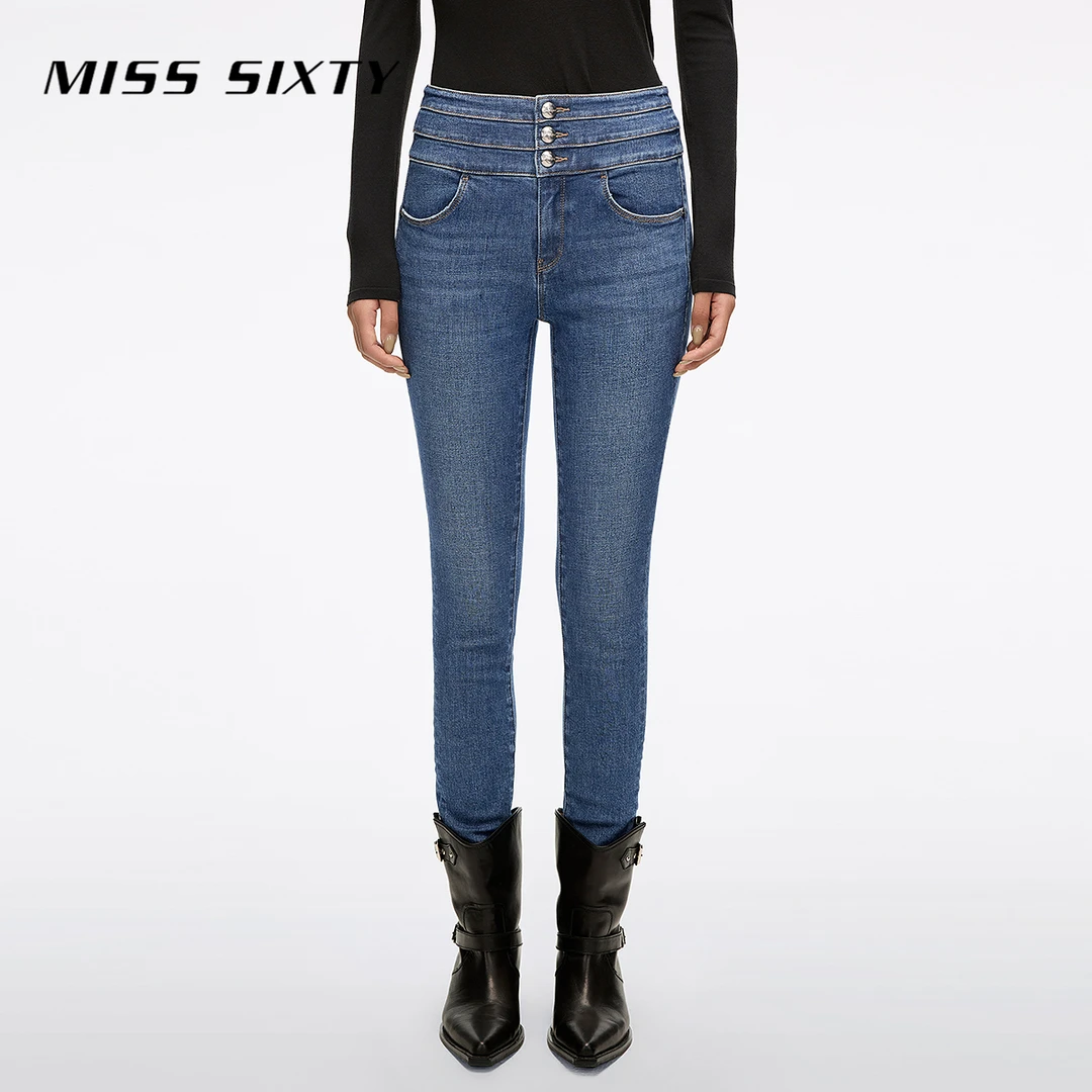 Miss Sixty2025秋季新款牛仔裤女三环高腰紧身显瘦小脚九分铅笔裤