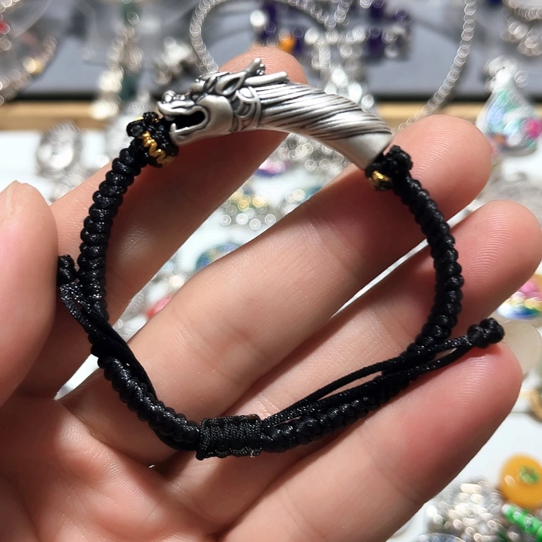 吊坠足银珐琅龙头手串