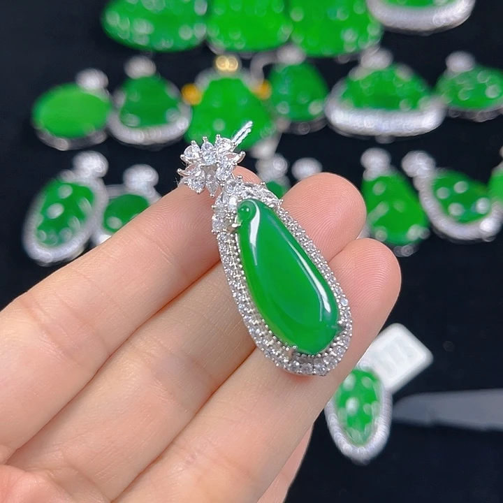 翡翠银S925镶嵌吊坠(不含链)