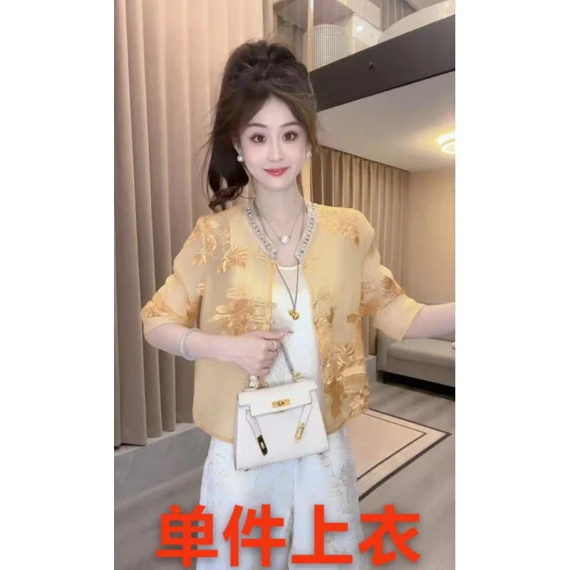 Ling【金丝雀】2025复古新中式防晒气质时尚薄款宽松刺绣短外套