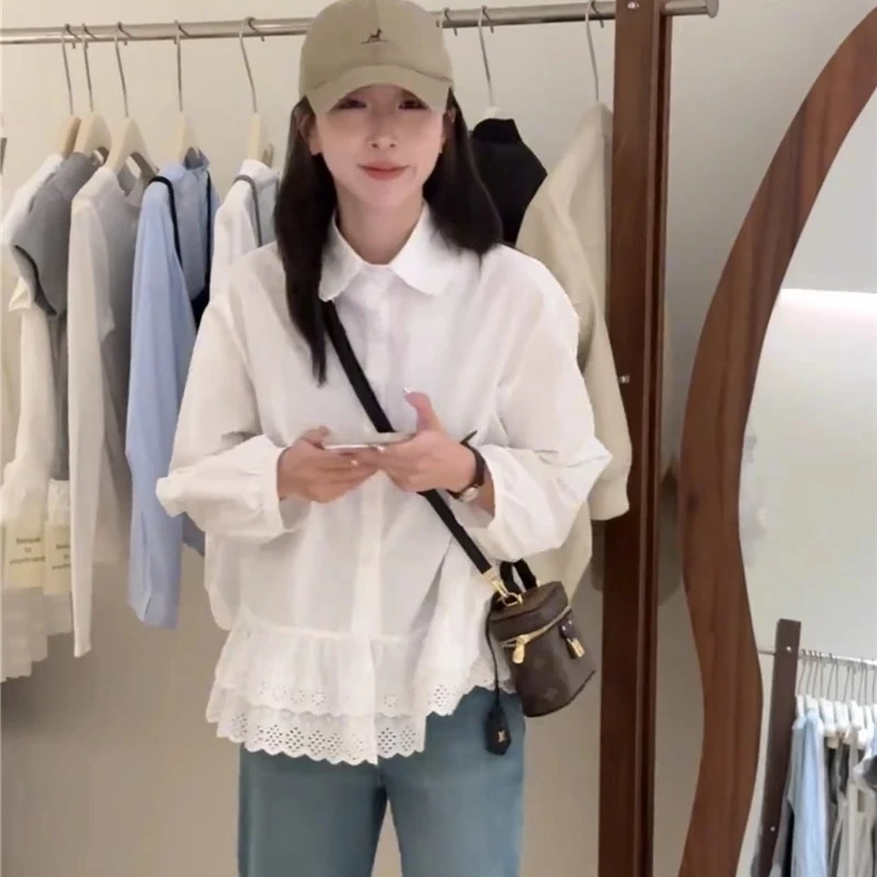 2025年新款百搭时髦减龄小众设计感春季显瘦又显脸小白色衬衣女款