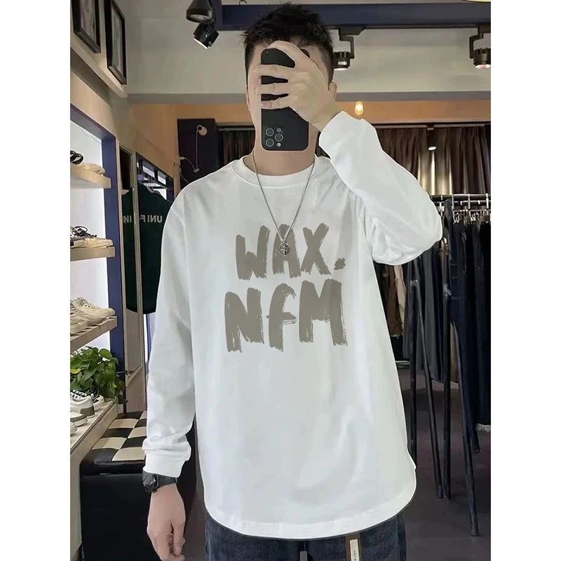 特大码300斤美式复古涂鸦字母长袖T恤男秋冬宽松oversize重磅上衣