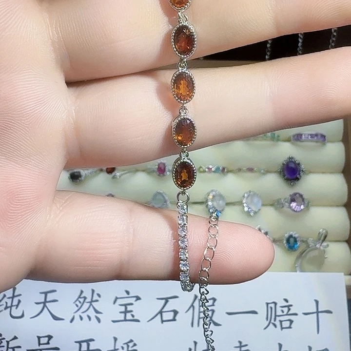 银S925镶嵌手链石榴石（芬达石）