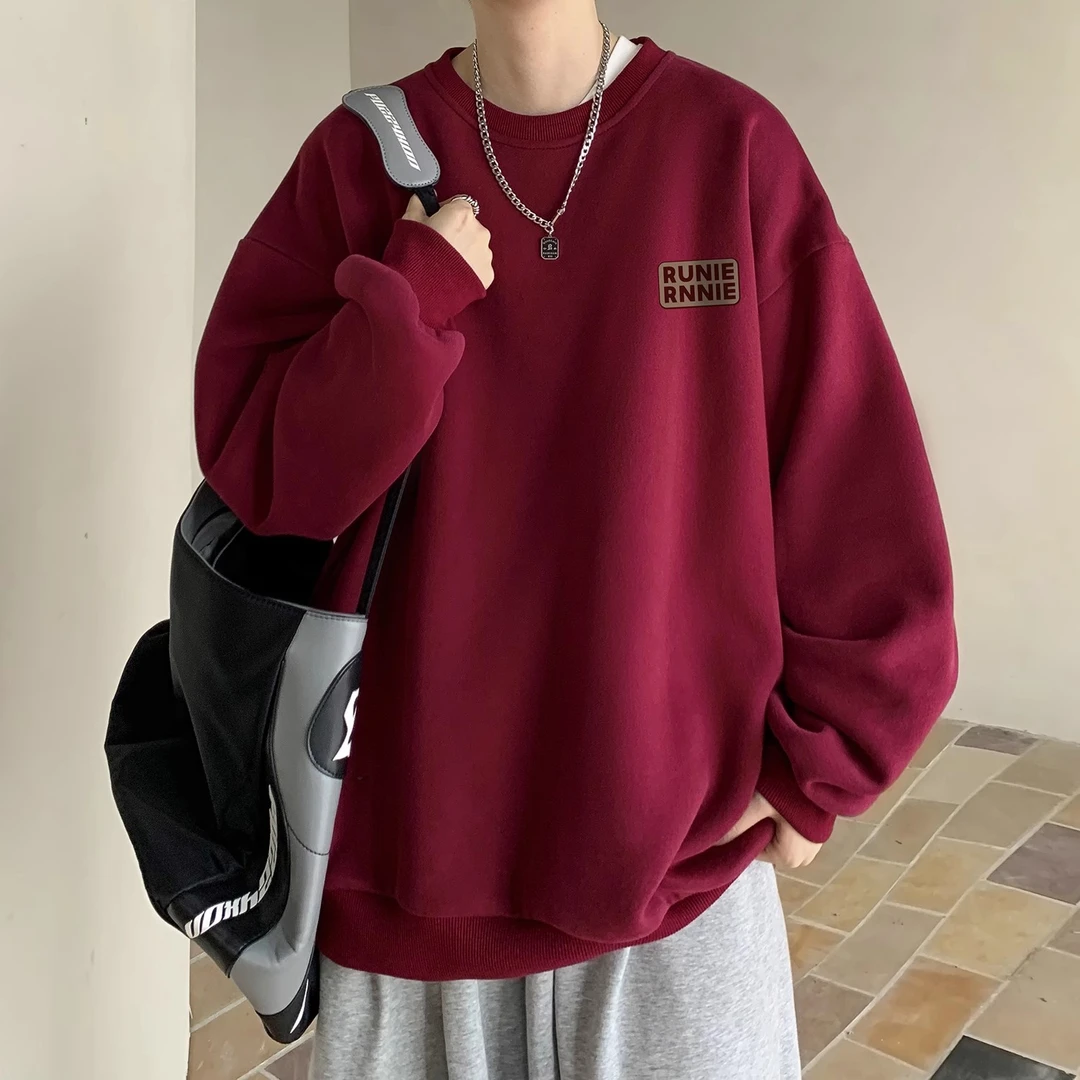 MTVO红色卫衣男款秋冬季潮牌重磅美式宽松加绒内搭打底衫上衣662