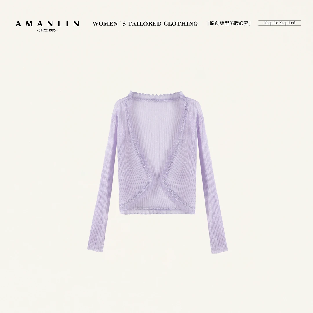 AMANLIN/阿谩琳欧若风春季新款修身显瘦蕾丝开衫罩衫上衣F596633