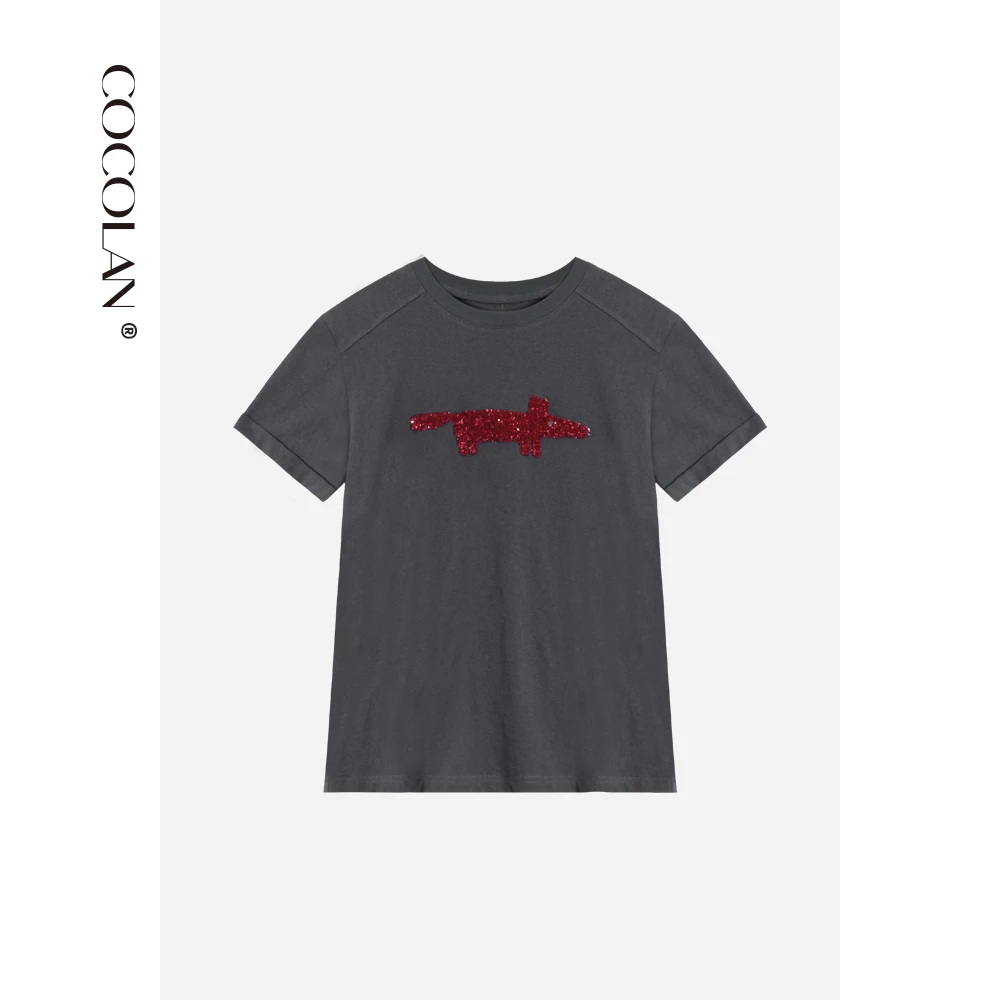 COCOLAN【鼠米】夏季刺绣休闲宽松印花T恤CL3TX6386