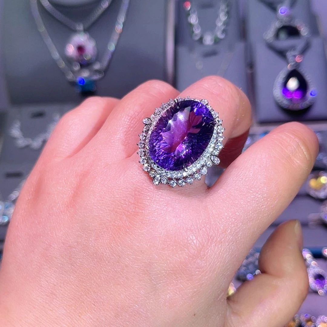 【闪购商品】紫晶戒指银S925镶嵌戒指