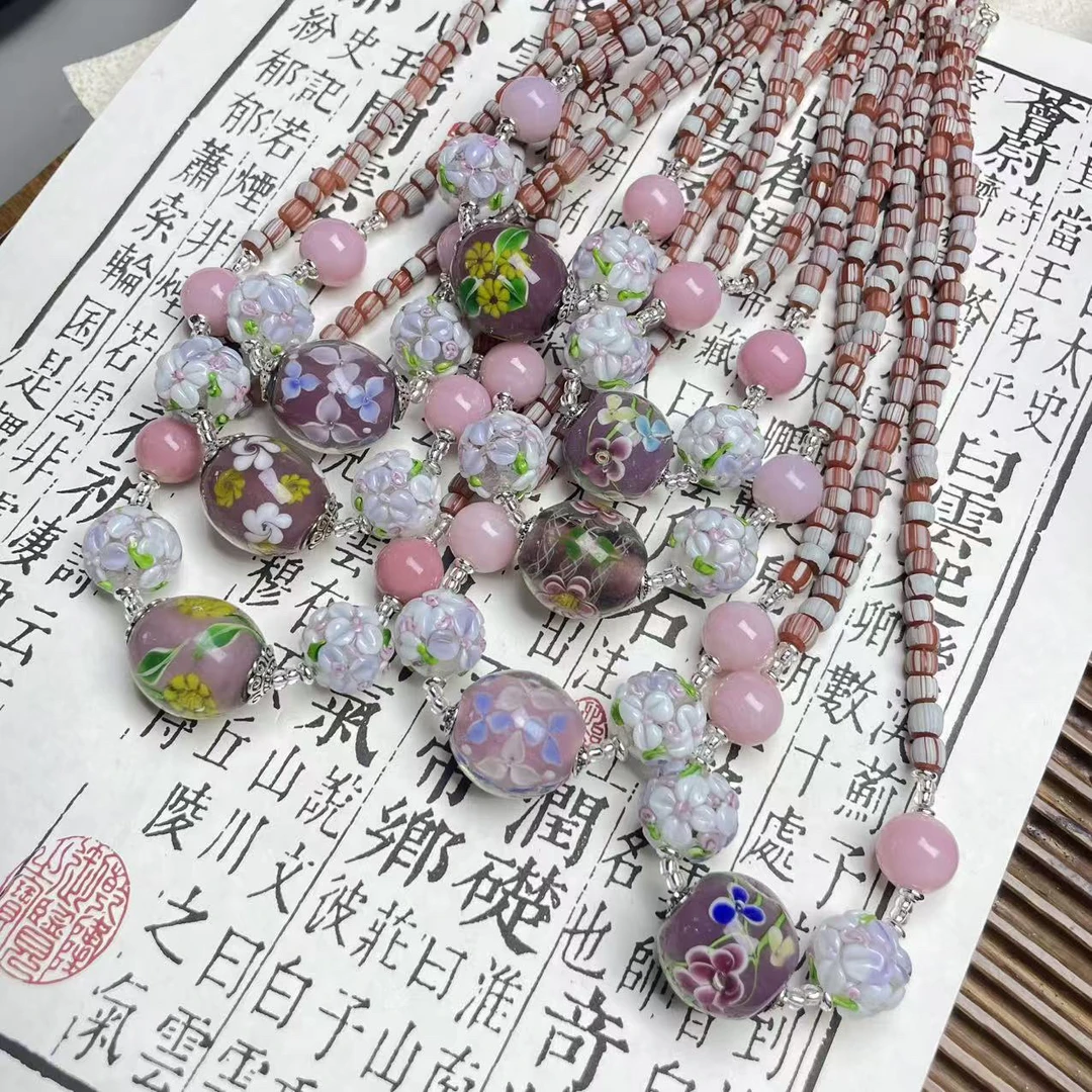 合金项链 LZ7023粉色小花单颗珠粉色西瓜珠琉璃项链 孤品合集