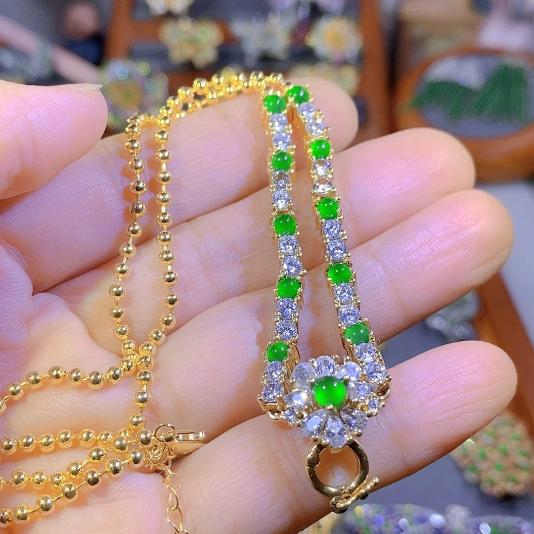 颈饰银S925镶嵌翡翠