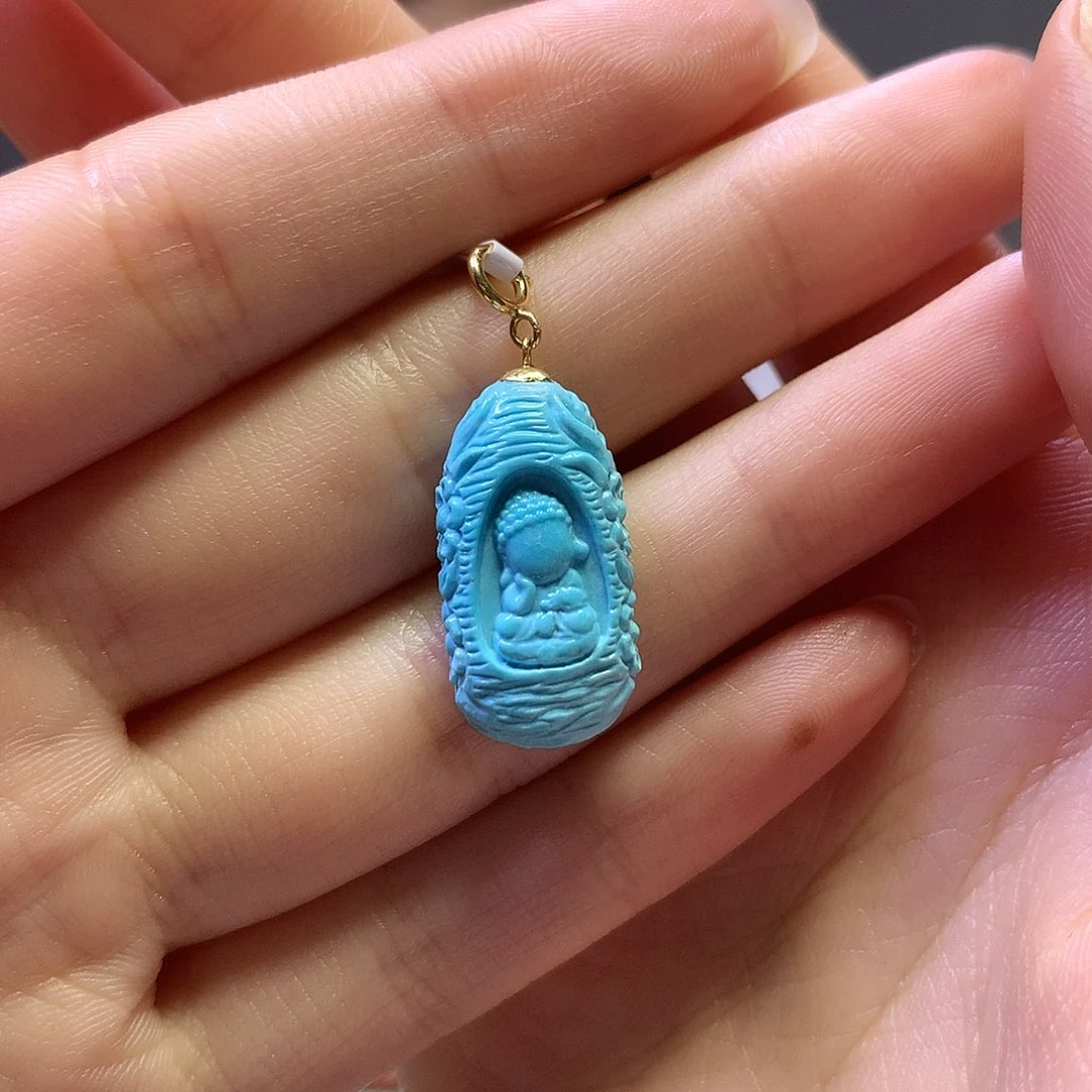 绿松石18K金镶嵌吊坠