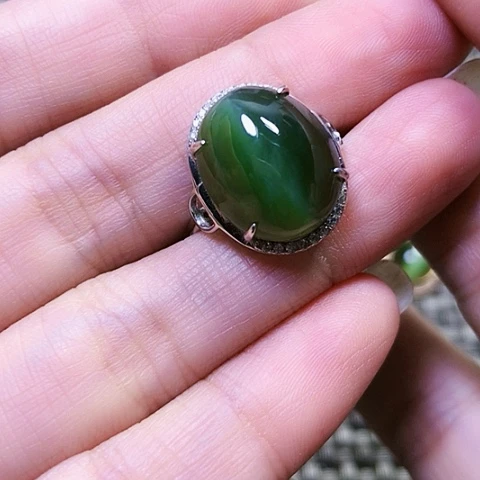 和田玉银S925镶嵌戒指