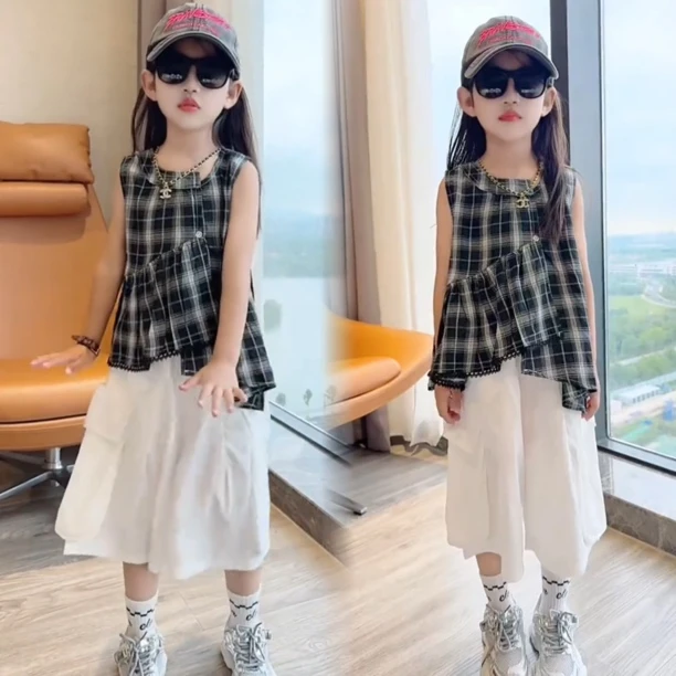 女童休闲套装夏装2025新款女大童背心娃娃衫儿童夏季薄款工装中裤