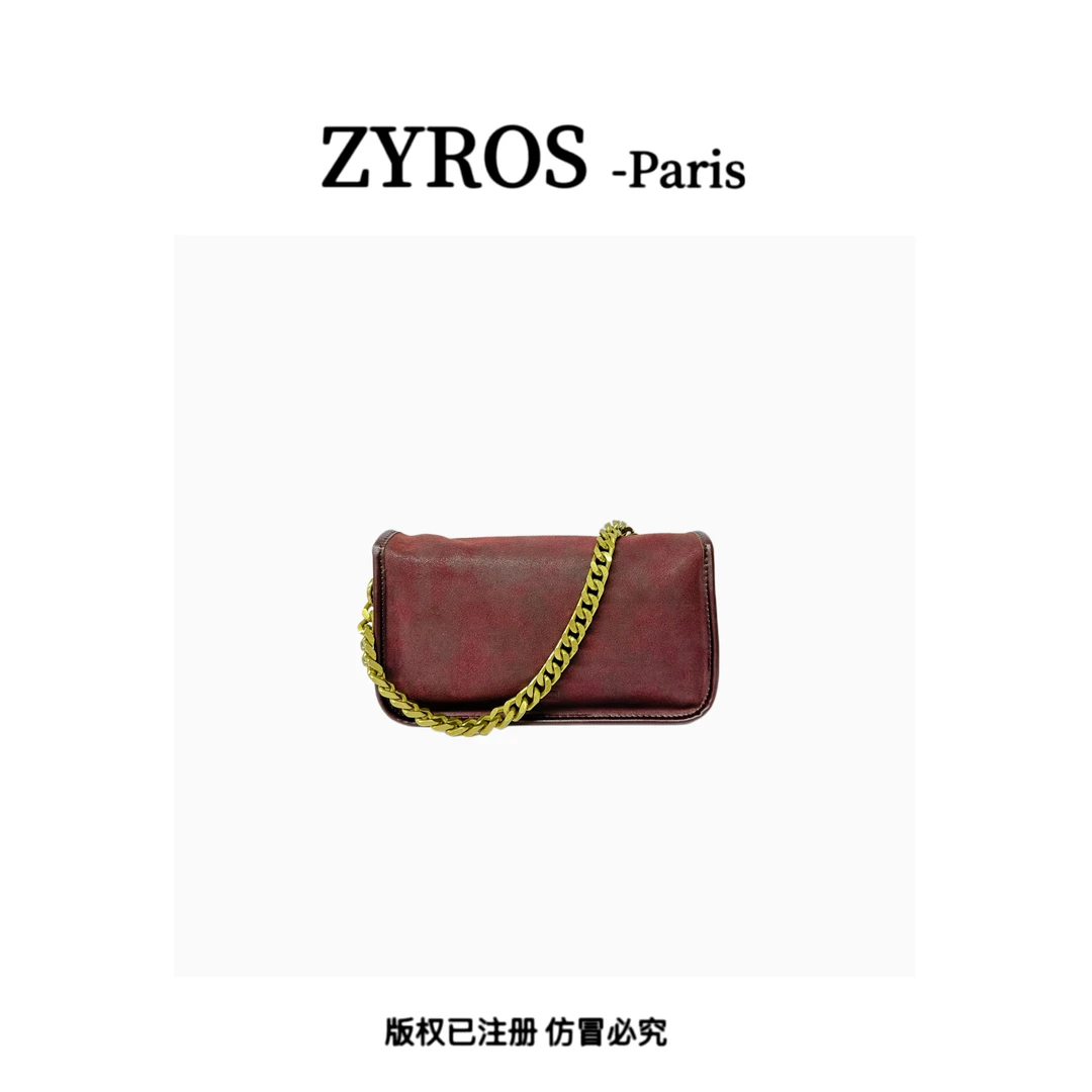 ZYROS/秋冬新款酱紫红高级感链条时尚百搭单肩斜跨小方包女Z464