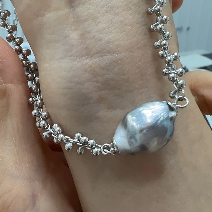 海水珍珠银S925镶嵌颈饰小*皮