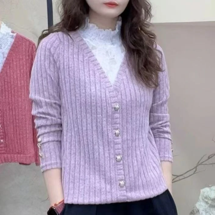 欧货爆款蕾丝高领拼接时尚休闲洋气T恤女2025春秋新款百搭长袖088