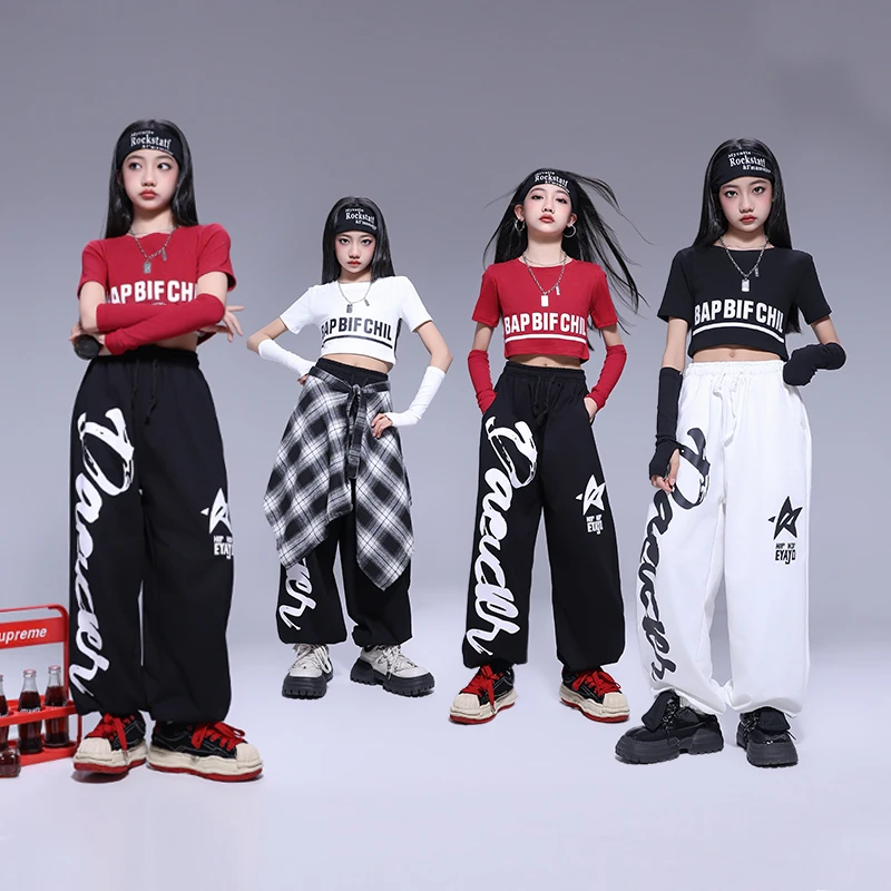 女团爵士舞演出服韩版女童露脐装jazz舞蹈练功服女孩街舞现代舞服