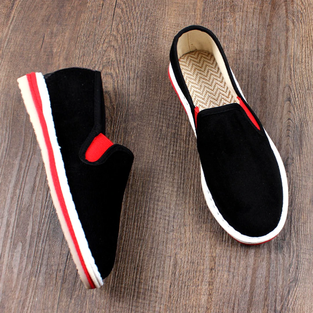 夏季新款老北京布鞋男手工千层底透气灯芯绒软底一脚蹬高档懒人鞋