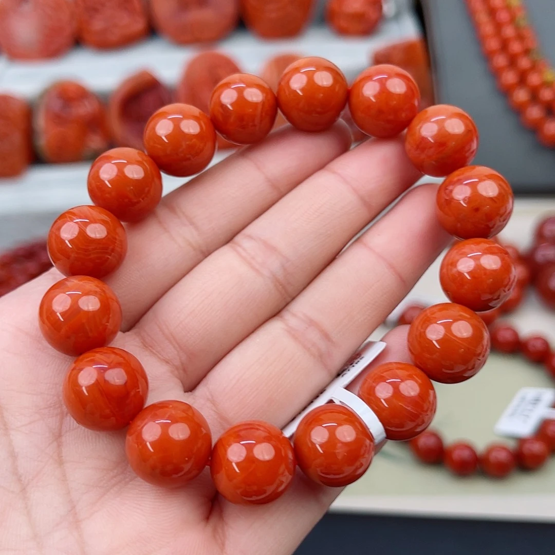 手链未镶嵌南红玛瑙瓦西柿子红圆珠单圈13mm
