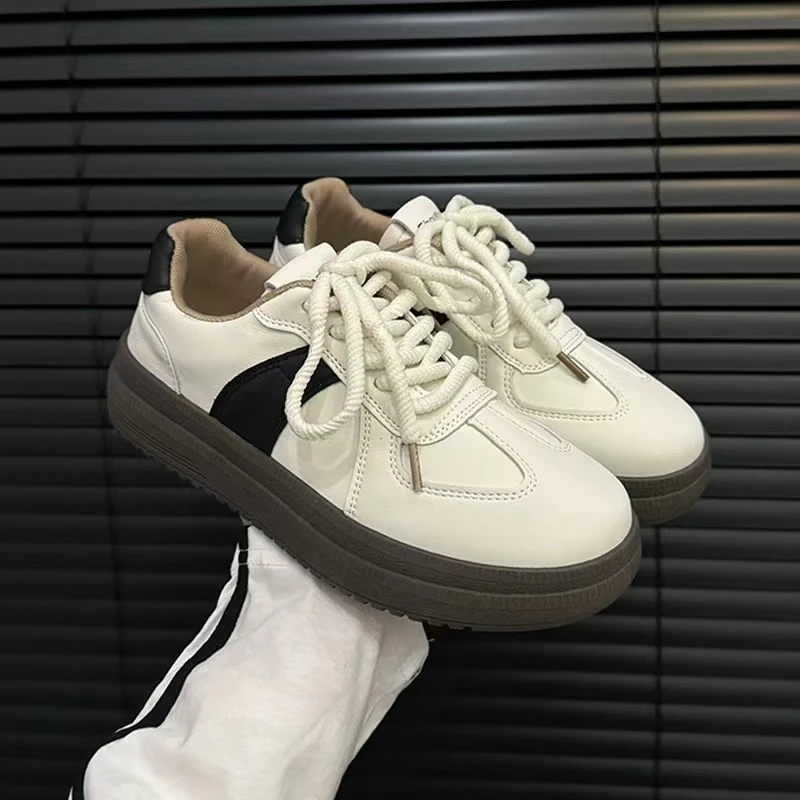 802 黑色 厚底德训鞋2024新款学生小白鞋韩版潮流复古运动板鞋女