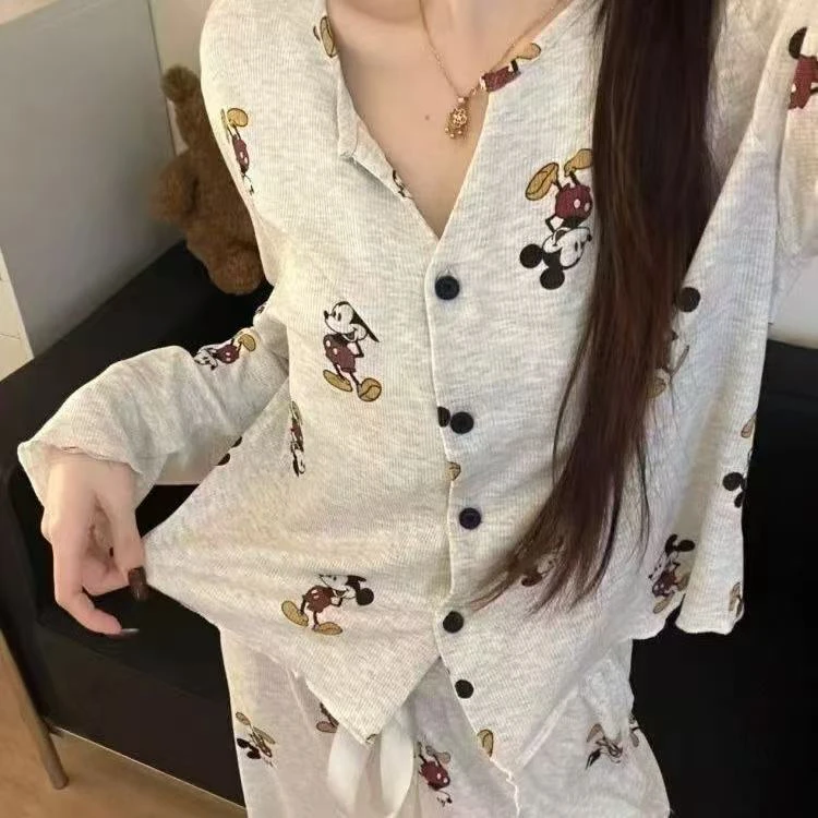 卡通米奇长袖睡衣女春秋甜美家居服慵懒风可外穿