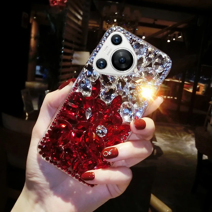 适用华为p80pro渐变手机壳p80高颜值p70pro奢华满钻爆闪网红女壳