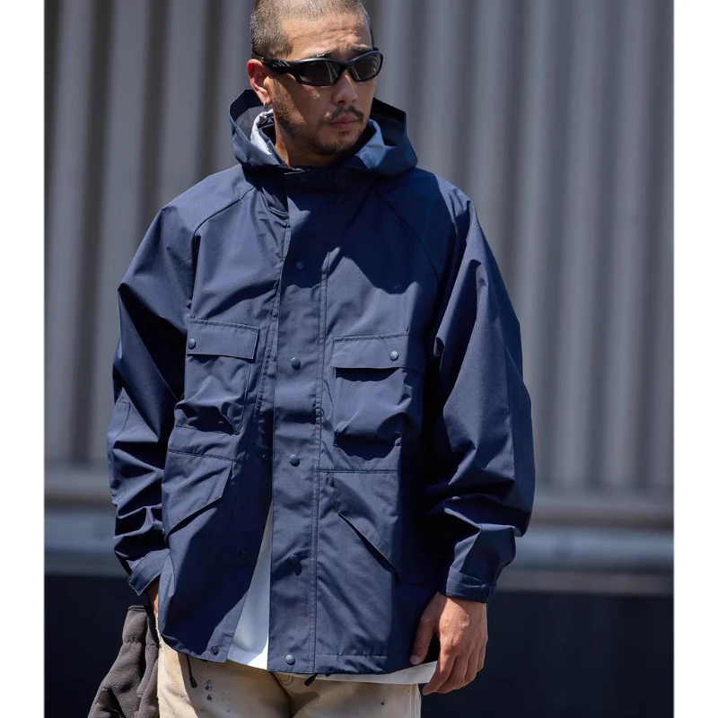 QuentinMarx大码连帽休闲多口袋工装秋季男士防风工装夹克冲锋衣
