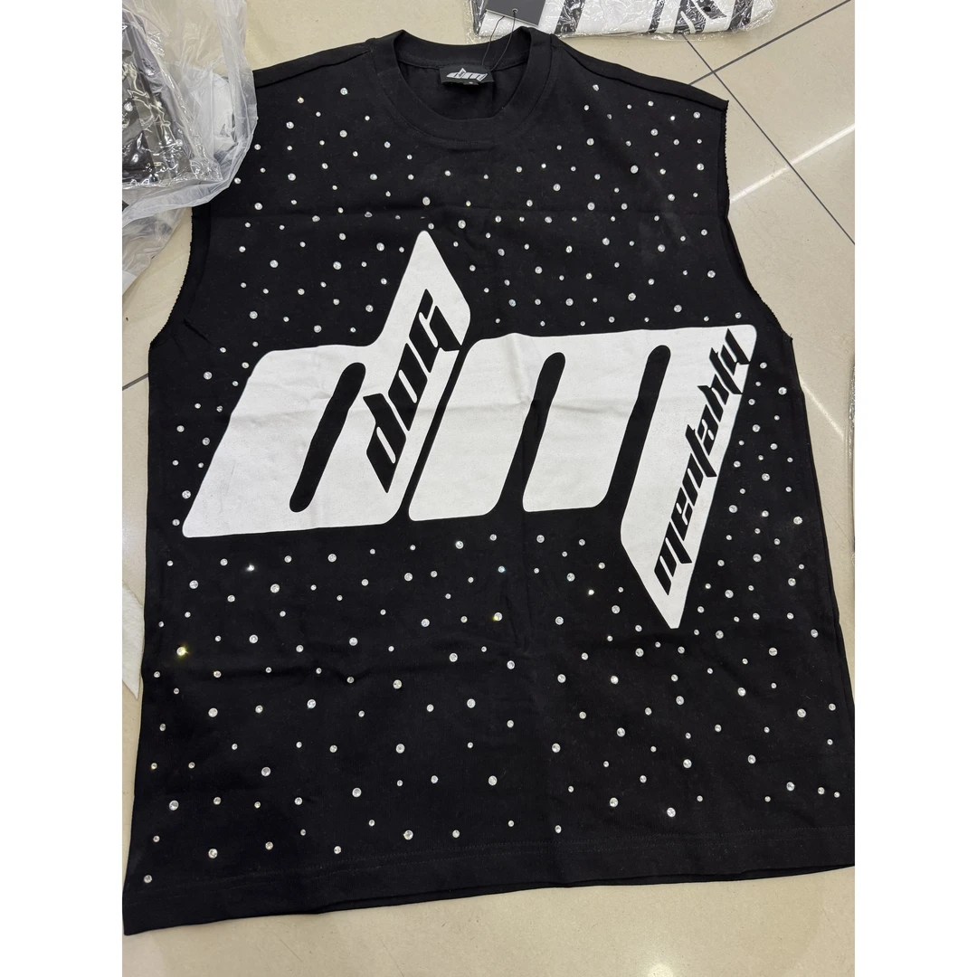 KIKI严选：3839-欧货南油夏季印花钉珠无袖气质百搭背心上衣通勤