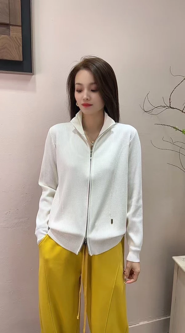 春秋立领针织开衫女外套双拉链纯色外搭打底衫