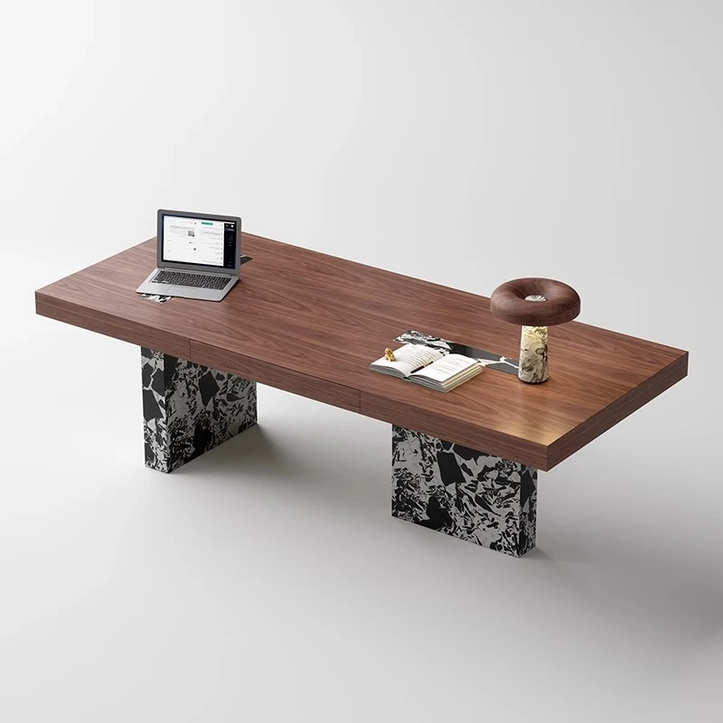 意式极简实木餐桌胡桃色书桌去客厅化办公桌设计师大板会议桌茶台