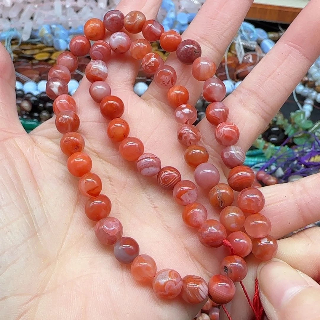 玛瑙/玉髓珠宝半成品合金老南红手工珠8mm一条