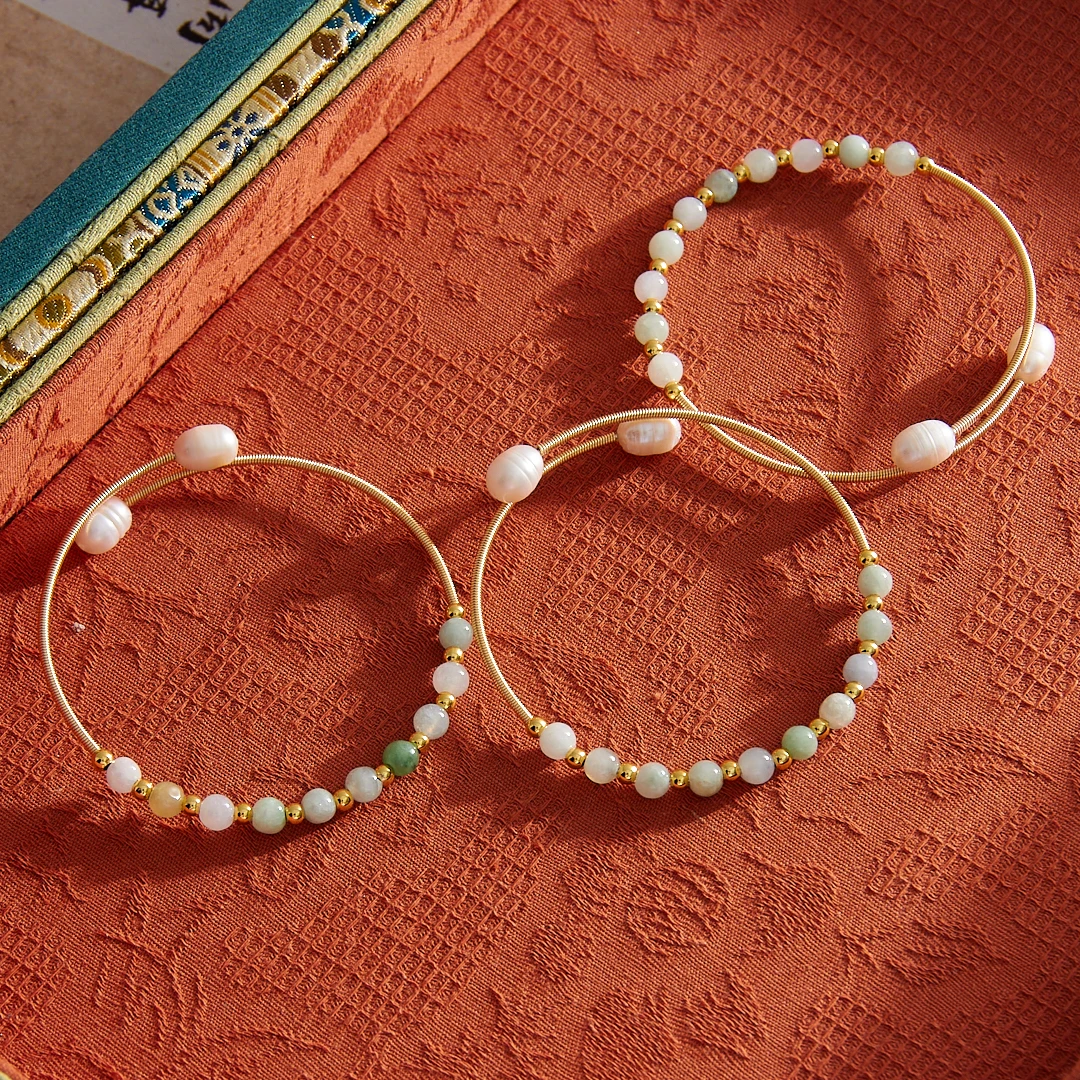 秋姐翡天然A货翡翠手链单圈珠珠女士轻奢时尚多样性发1@365878